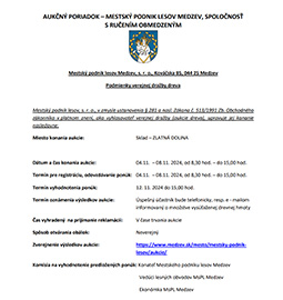 Verejná dražba dreva - Mestský podnik lesov Medzev, s. r. o.